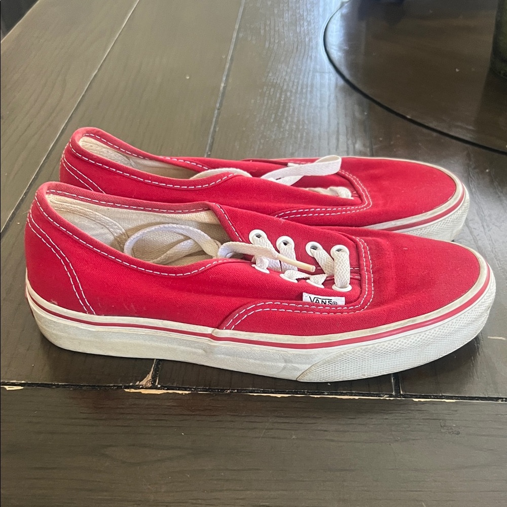 Vans Kids Red Canvas Low-Top Sneakers with White Trim